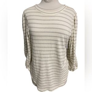 Ralph Lauren small petite, white and silver striped, long-sleeve top. (NWT)